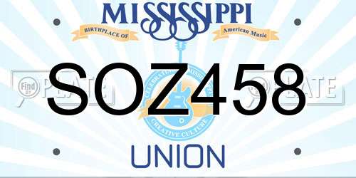 SOZ458 Mississippi License Plate