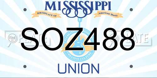 SOZ488 Mississippi License Plate