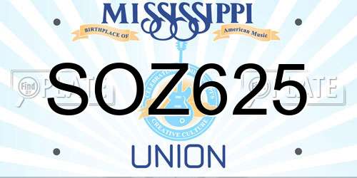 SOZ625 Mississippi License Plate