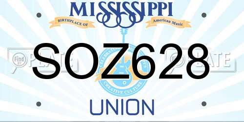 SOZ628 Mississippi License Plate