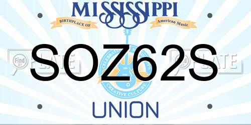 SOZ62S Mississippi License Plate