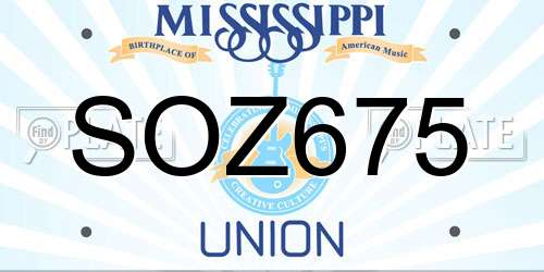 SOZ675 Mississippi License Plate