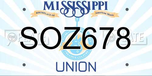 SOZ678 Mississippi License Plate