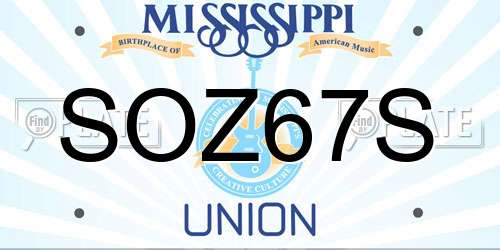 SOZ67S Mississippi License Plate
