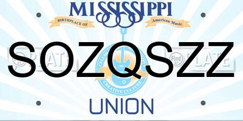 SOZQSZZ Mississippi License Plate