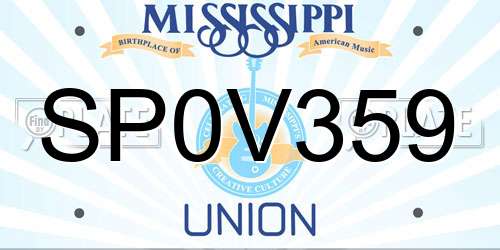 SP0V359 Mississippi License Plate