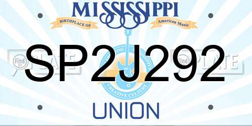 SP2J292 Mississippi License Plate