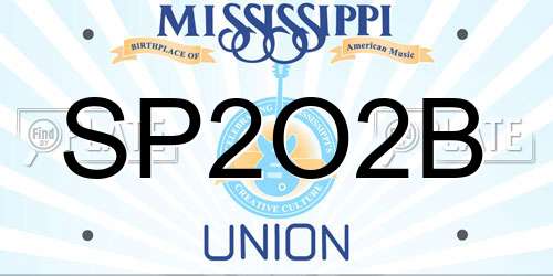 SP2O2B Mississippi License Plate