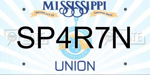 SP4R7N Mississippi License Plate