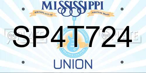 SP4T724 Mississippi License Plate