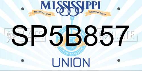 SP5B857 Mississippi License Plate