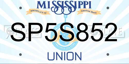 SP5S852 Mississippi License Plate