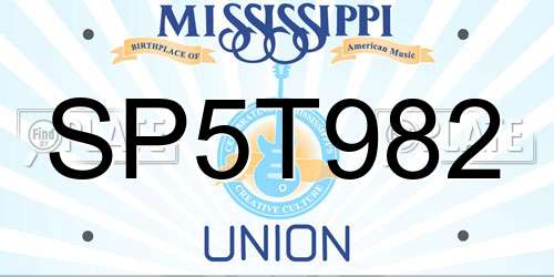 SP5T982 Mississippi License Plate