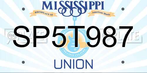 SP5T987 Mississippi License Plate