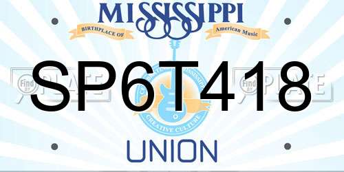 SP6T418 Mississippi License Plate