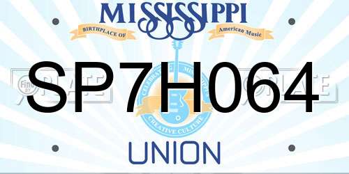 SP7H064 Mississippi License Plate