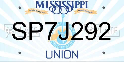 SP7J292 Mississippi License Plate