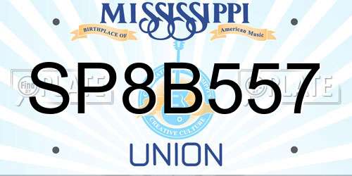 SP8B557 Mississippi License Plate