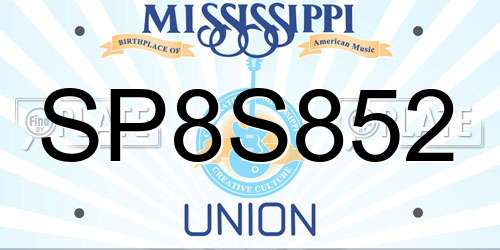 SP8S852 Mississippi License Plate