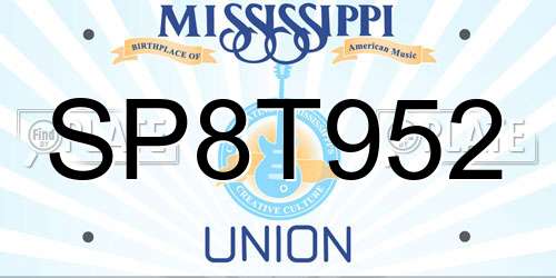 SP8T952 Mississippi License Plate
