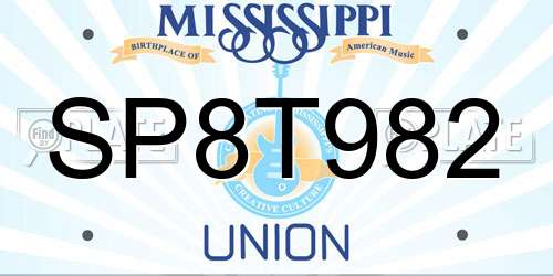 SP8T982 Mississippi License Plate
