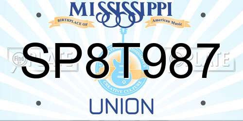 SP8T987 Mississippi License Plate