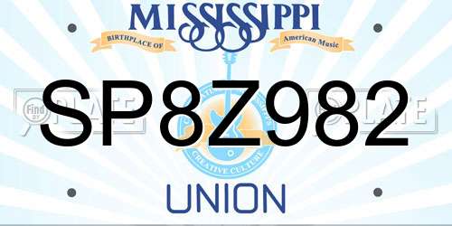 SP8Z982 Mississippi License Plate