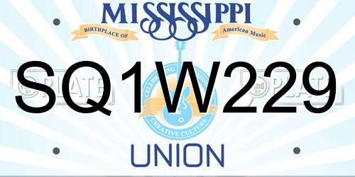 SQ1W229 Mississippi License Plate