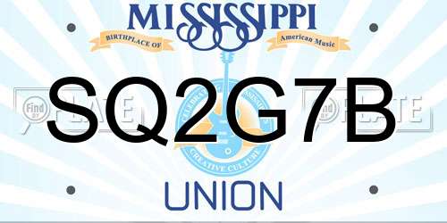 SQ2G7B Mississippi License Plate
