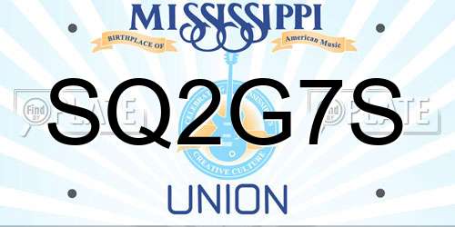 SQ2G7S Mississippi License Plate