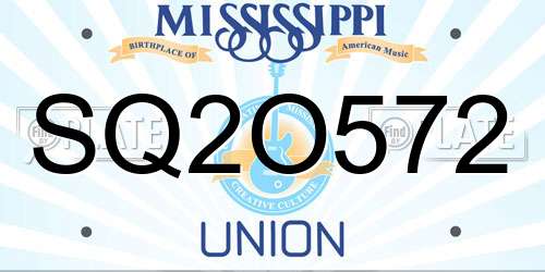 SQ2O572 Mississippi License Plate
