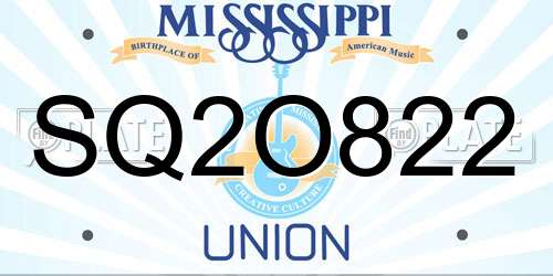 SQ2O822 Mississippi License Plate
