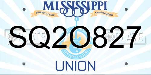 SQ2O827 Mississippi License Plate