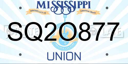 SQ2O877 Mississippi License Plate