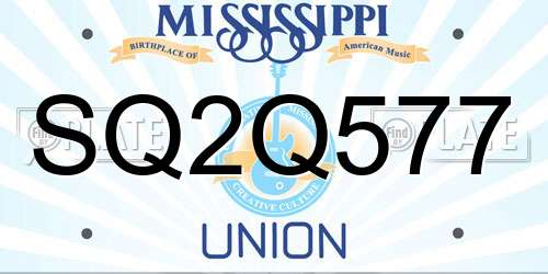 SQ2Q577 Mississippi License Plate