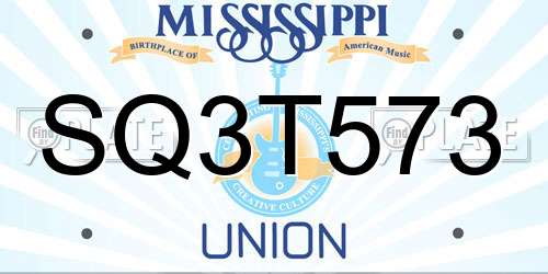 SQ3T573 Mississippi License Plate