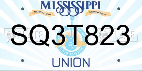 SQ3T823 Mississippi License Plate