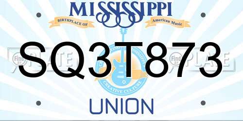 SQ3T873 Mississippi License Plate