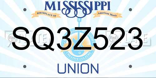 SQ3Z523 Mississippi License Plate