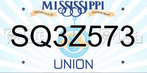 SQ3Z573 Mississippi License Plate