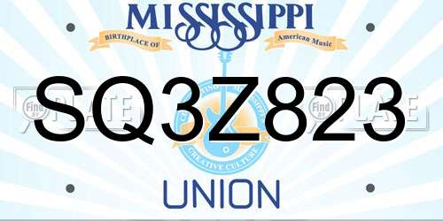 SQ3Z823 Mississippi License Plate