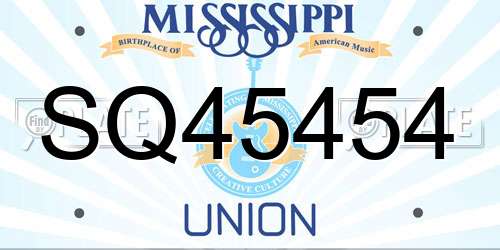 SQ45454 Mississippi License Plate