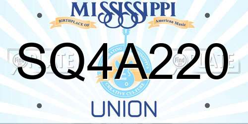 SQ4A220 Mississippi License Plate