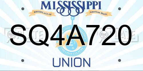 SQ4A720 Mississippi License Plate