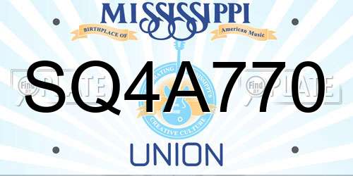 SQ4A770 Mississippi License Plate
