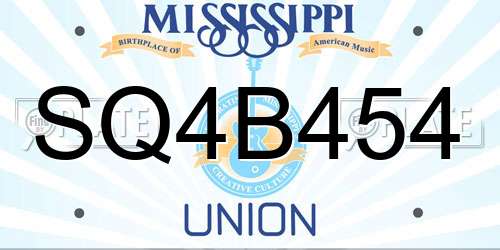 SQ4B454 Mississippi License Plate