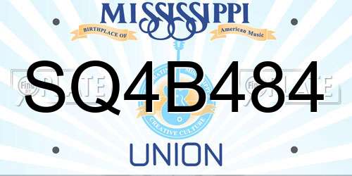 SQ4B484 Mississippi License Plate