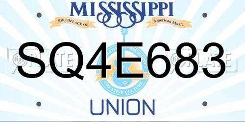 SQ4E683 Mississippi License Plate