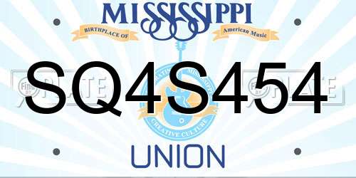 SQ4S454 Mississippi License Plate