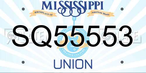 SQ55553 Mississippi License Plate